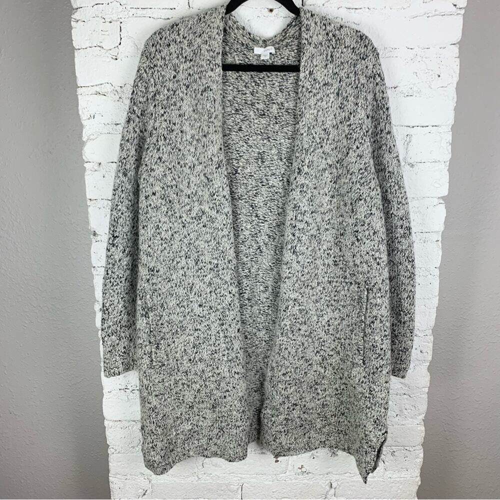 Pure Jill Long Line Marbled Grey Cardigan Snap Button Medium